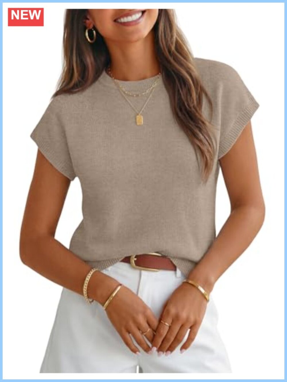 Women's Floral Sweater Vest Cap Sleeve Crew Neck Knit Pullover Work Top